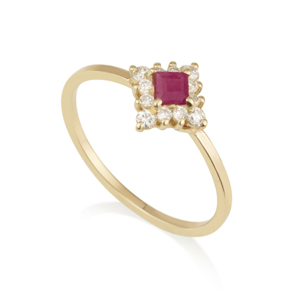 Diamond square Ring - Natural Ruby & Diamond