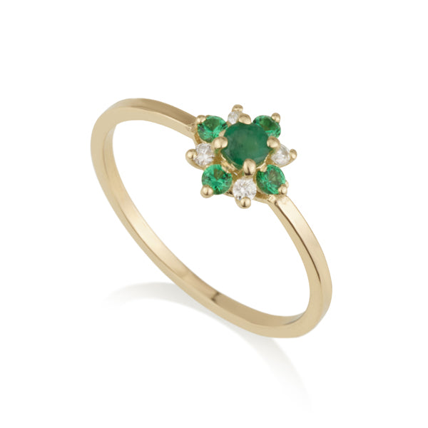 Diamond Flower Ring - Laboratory Emerald & Diamond