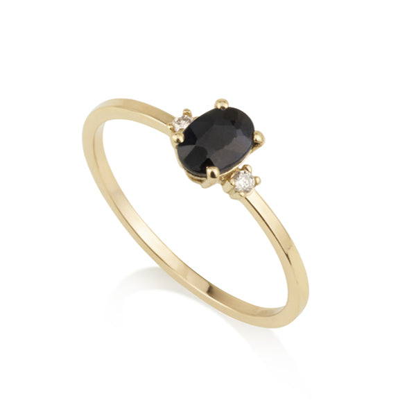 Diamond Oval Ring - Black Corundum