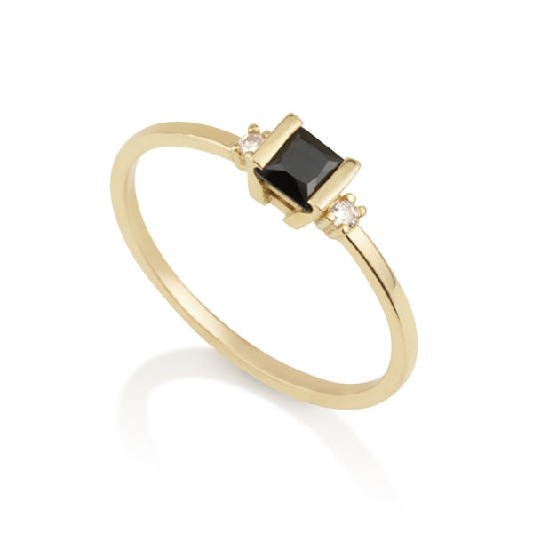 Diamond Square Ring - Black Corundum