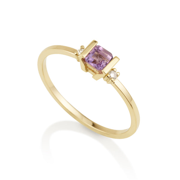 Diamond Square Ring - Amethyst