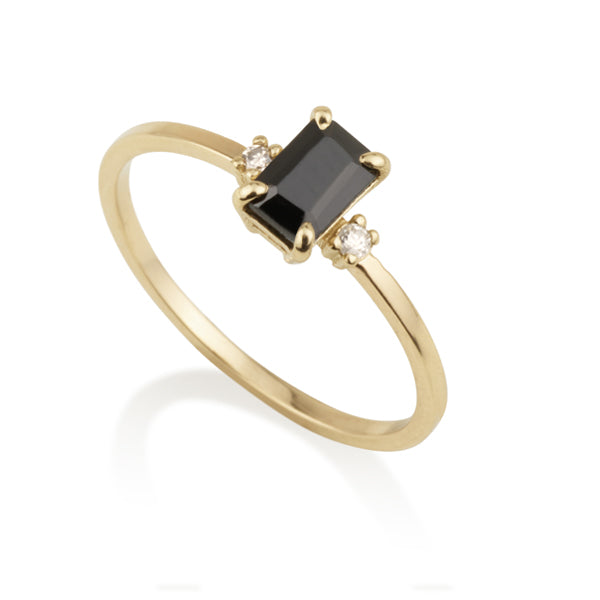 Diamond Octagon Ring - Black Corundum