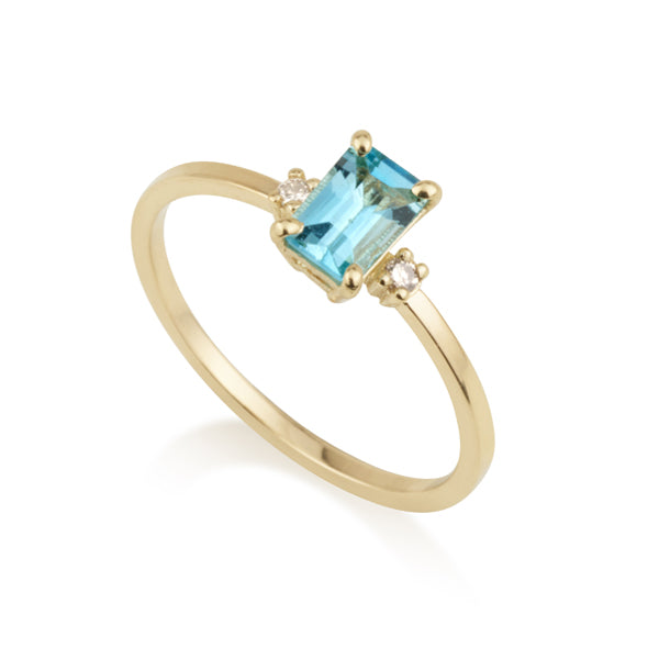 Diamond Octagon Ring - Blue Topaz