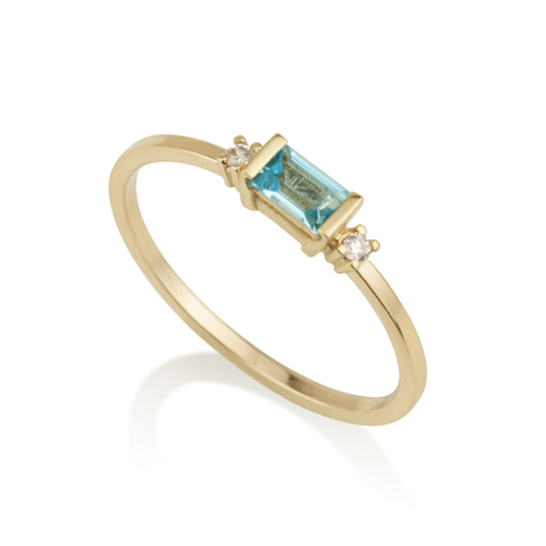 Diamond Octagon Ring - Blue Topaz