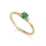 Diamond Round Ring - Natural Emerald