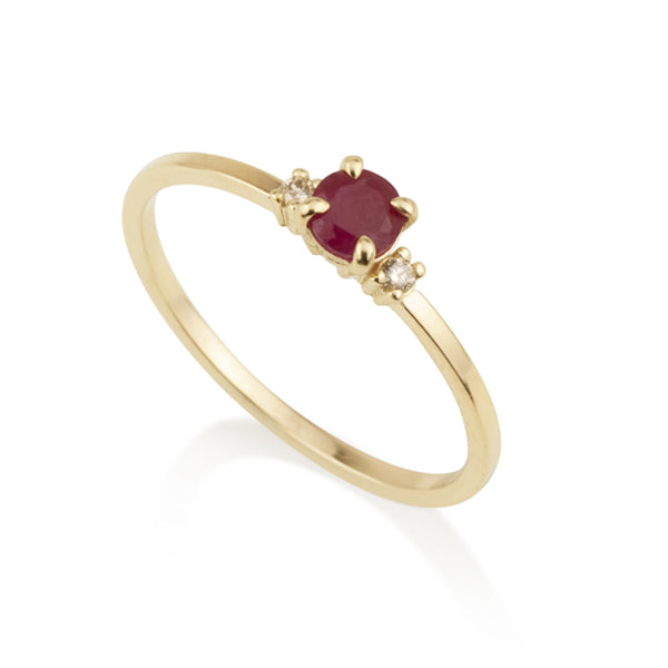 Diamond Round Ring - Natural Ruby