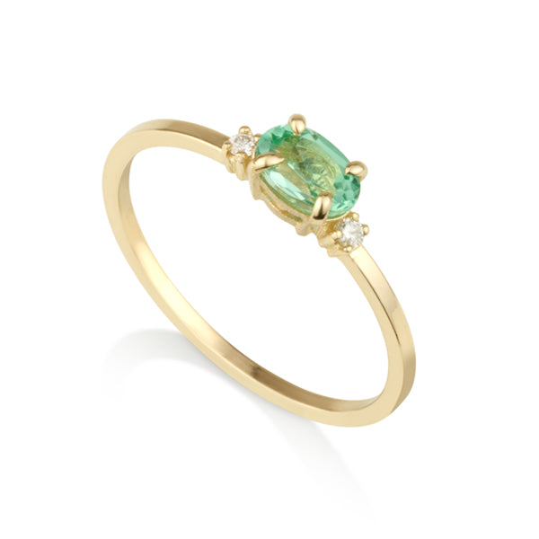 Diamond Oval Ring - Laboratory Emerald