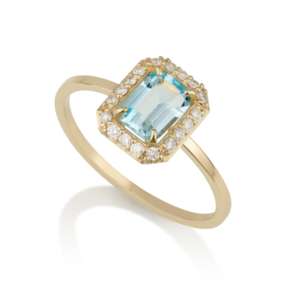 Diamond Octagon Ring - Blue Topaz