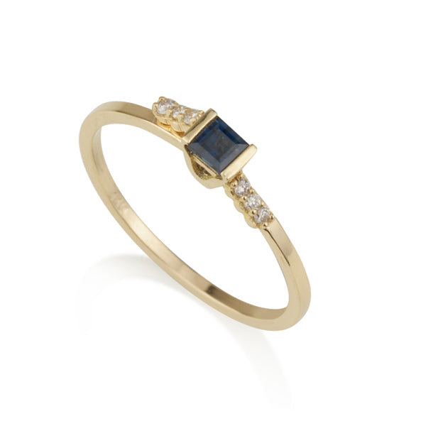 Diamond square Ring - Natural Sapphire