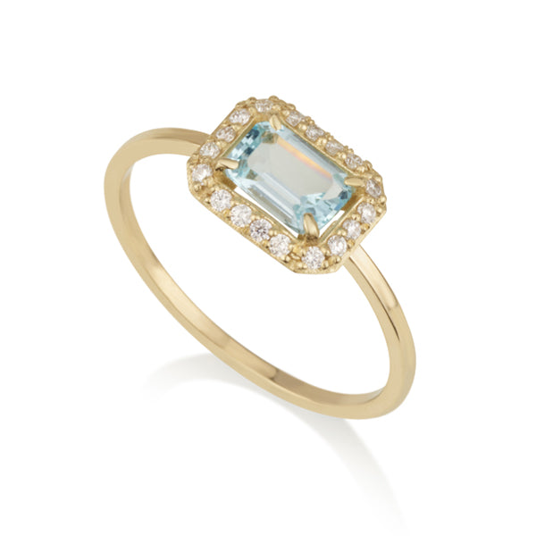 Diamond Octagon Ring - Blue Topaz