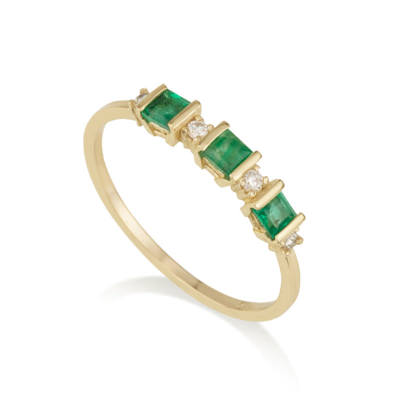 Diamond Square Ring - Laboratory Emerald