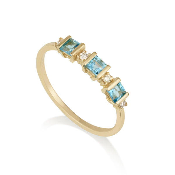 Diamond Square Ring - Blue Topaz