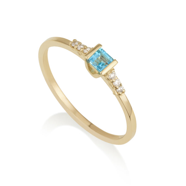 Diamond Square Ring - Blue Topaz