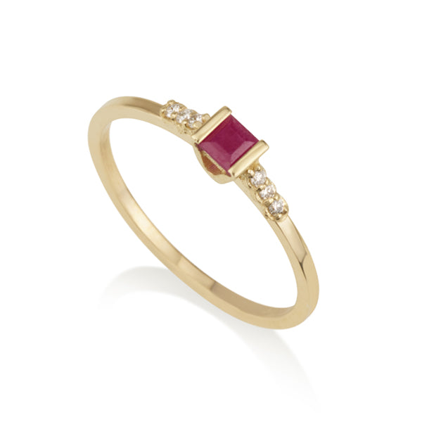 Diamond square Ring - Natural Ruby