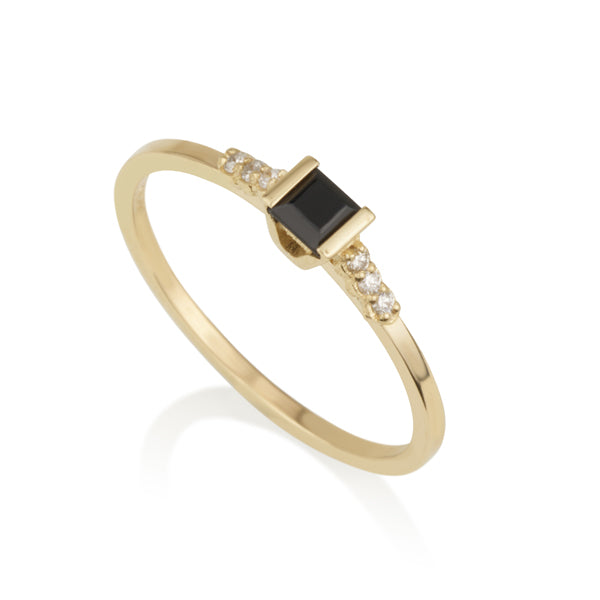 Diamond square Ring - Black Corundum