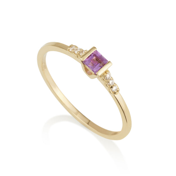 Diamond Square Ring - Amethyst