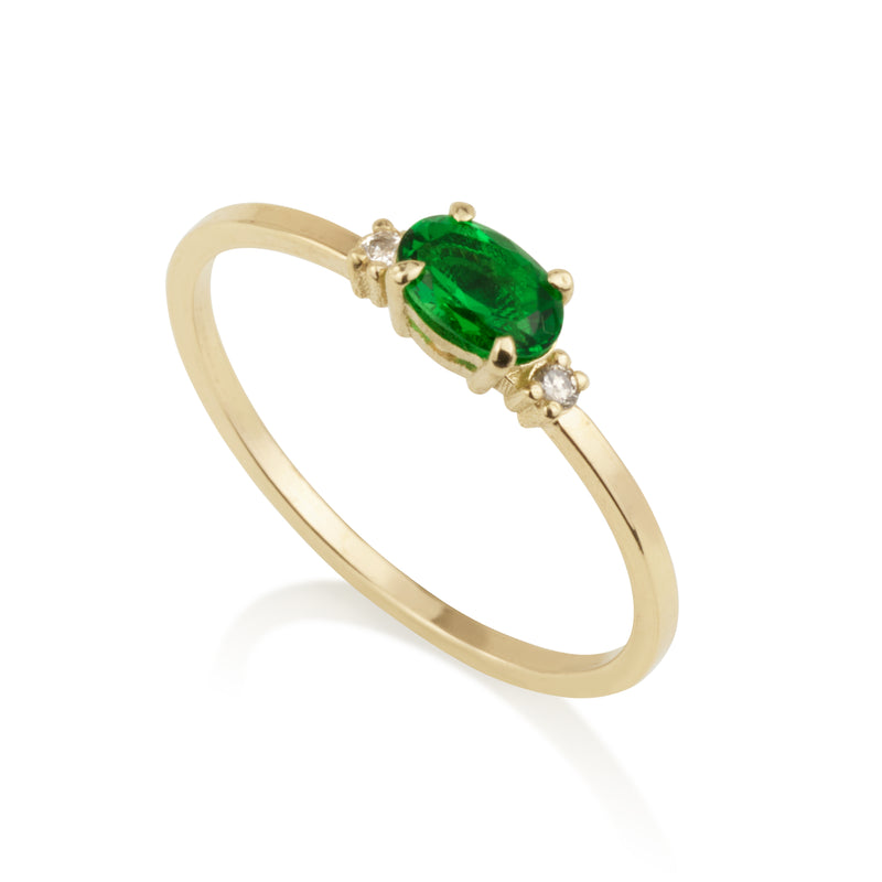 Diamond Oval Ring - Laboratory Emerald